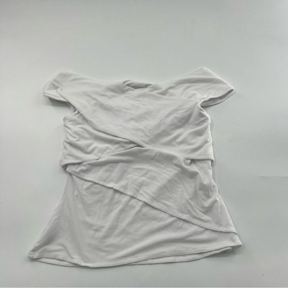 Theory Wrapped Top Short Sleeve Knit Shirt Ribbed Viscose White - Picture 3 of 7